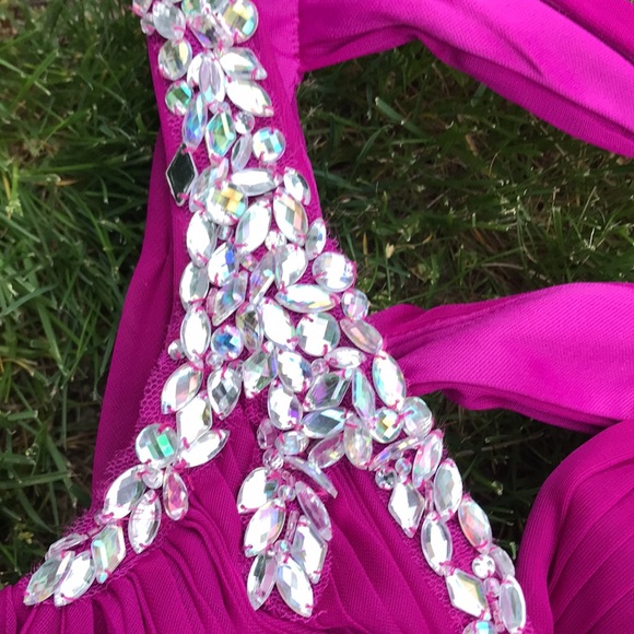 Exquisite Joanna Chen Fuschia one shoulder maxi dress size 6 prom wedding - Picture 4 of 8